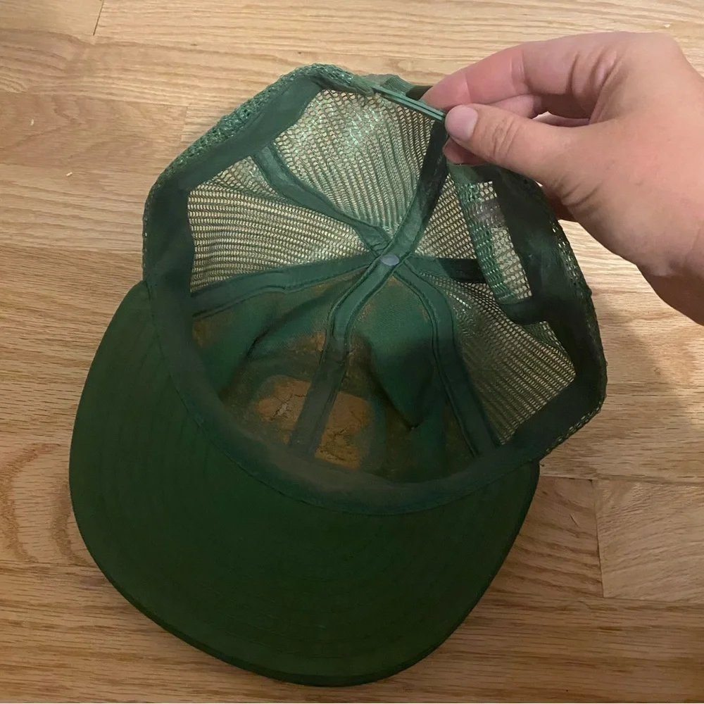 Vintage John Deere Running Deer Patch Snap Back Mesh Hat K Products RARE Green